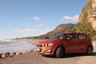 Holden Barina RS poses next to Punakaiki Beach
